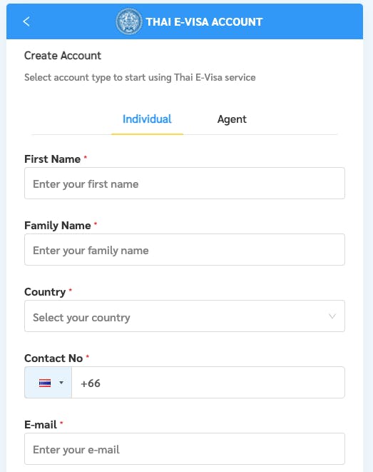 Example of applying for your Thailand E-visa.