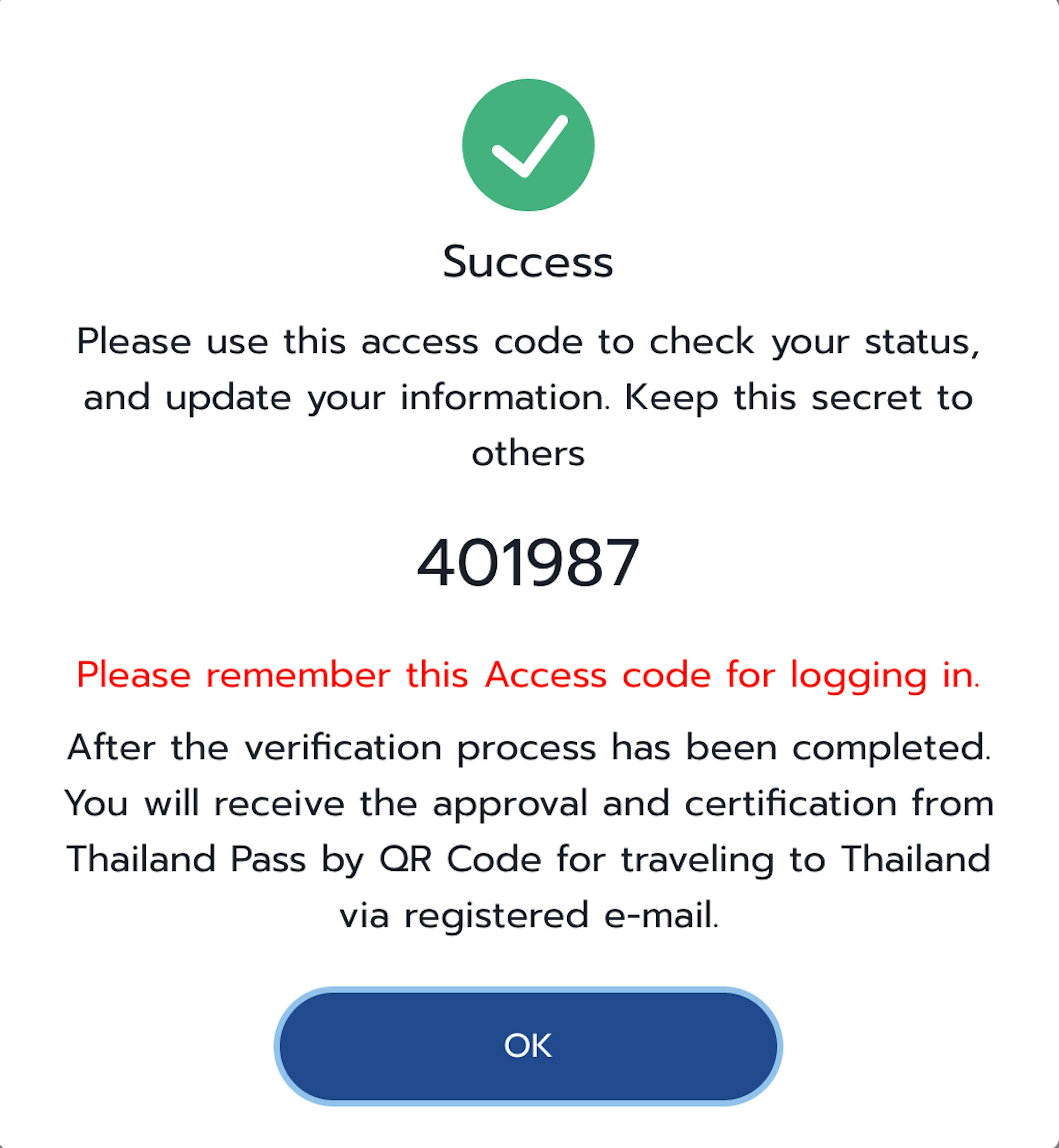 A document showing an example of the 6 digits that will be sent to you to check the status of your application. 