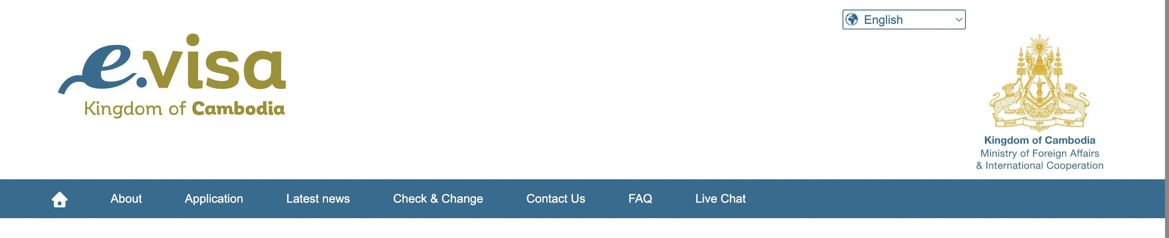 Homepage of the e.visa Combodia portal.