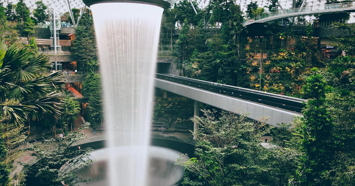 Waterfall found in a popular greenhouse in Singapore