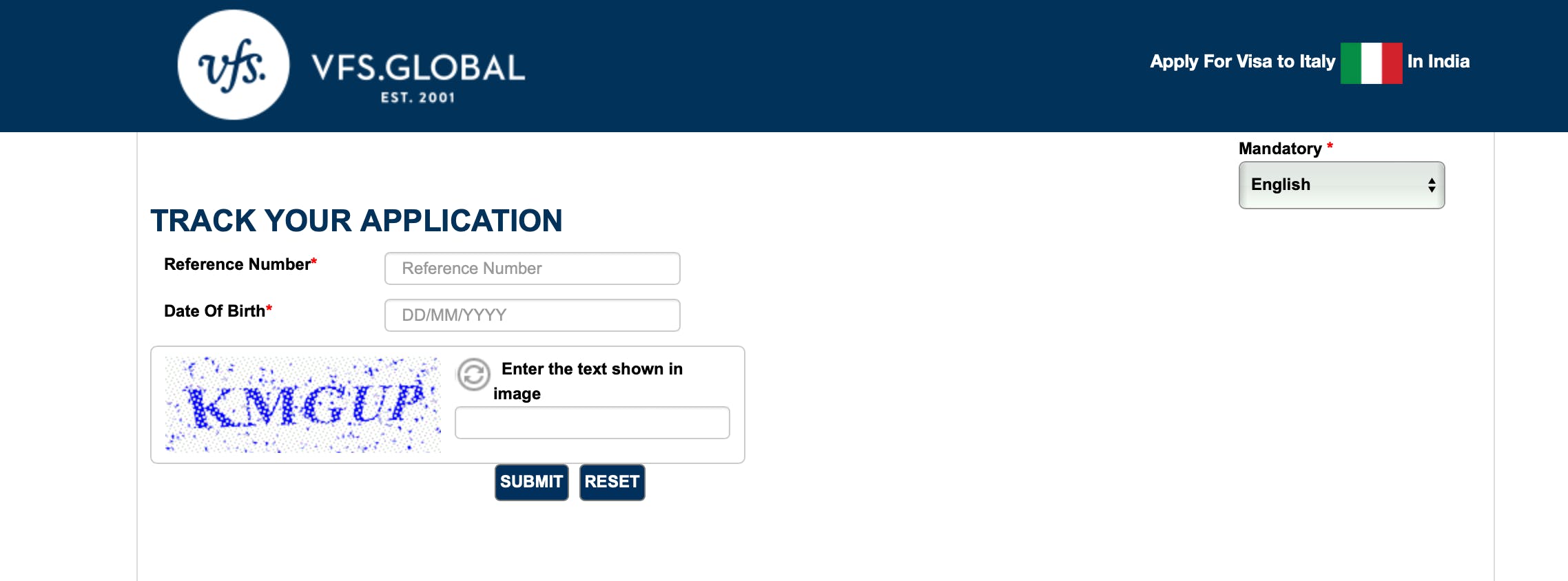 Track your visa application on the VFS global website