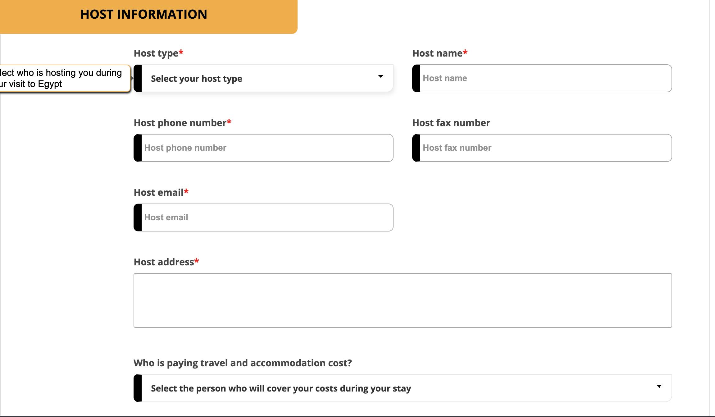 Screenshot of the visa application form for the Egypt e visa.