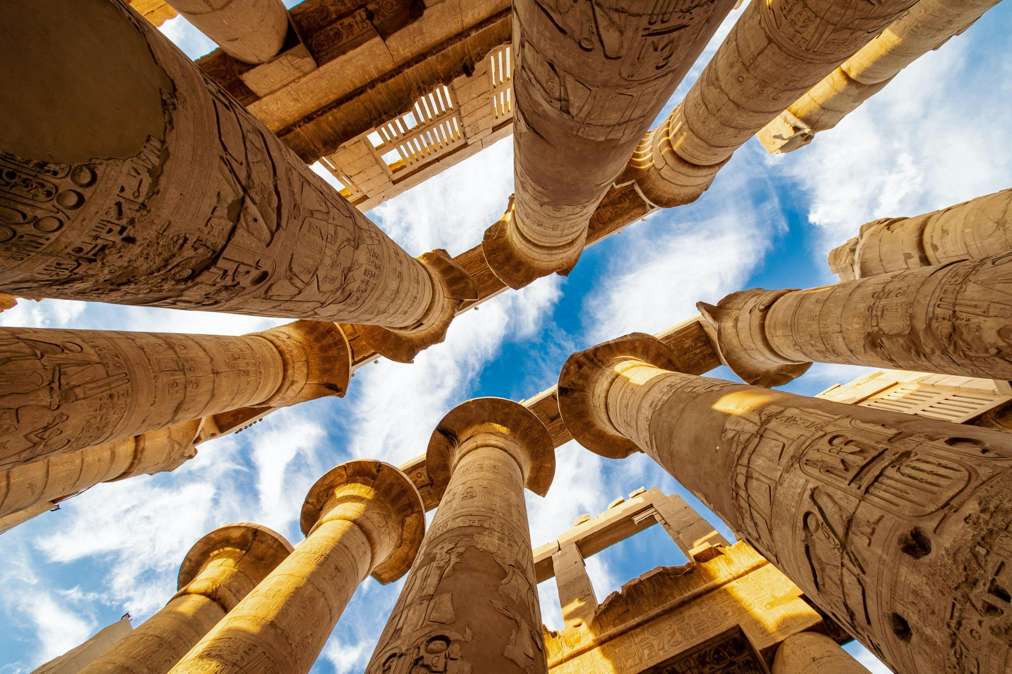 Beautiful upwards angle of beautifully preserved Egyptian ruins
