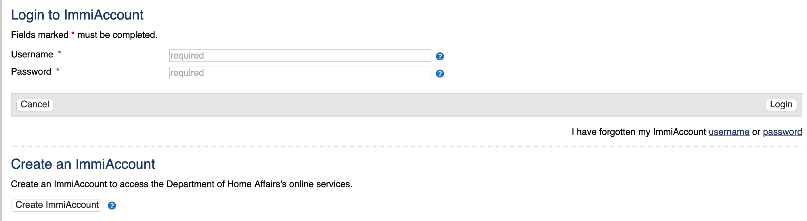 Screenshot of the online application process for the Australia business visa.