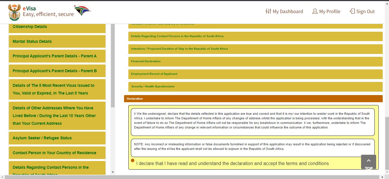 A screenshot showing the government website of South Africa