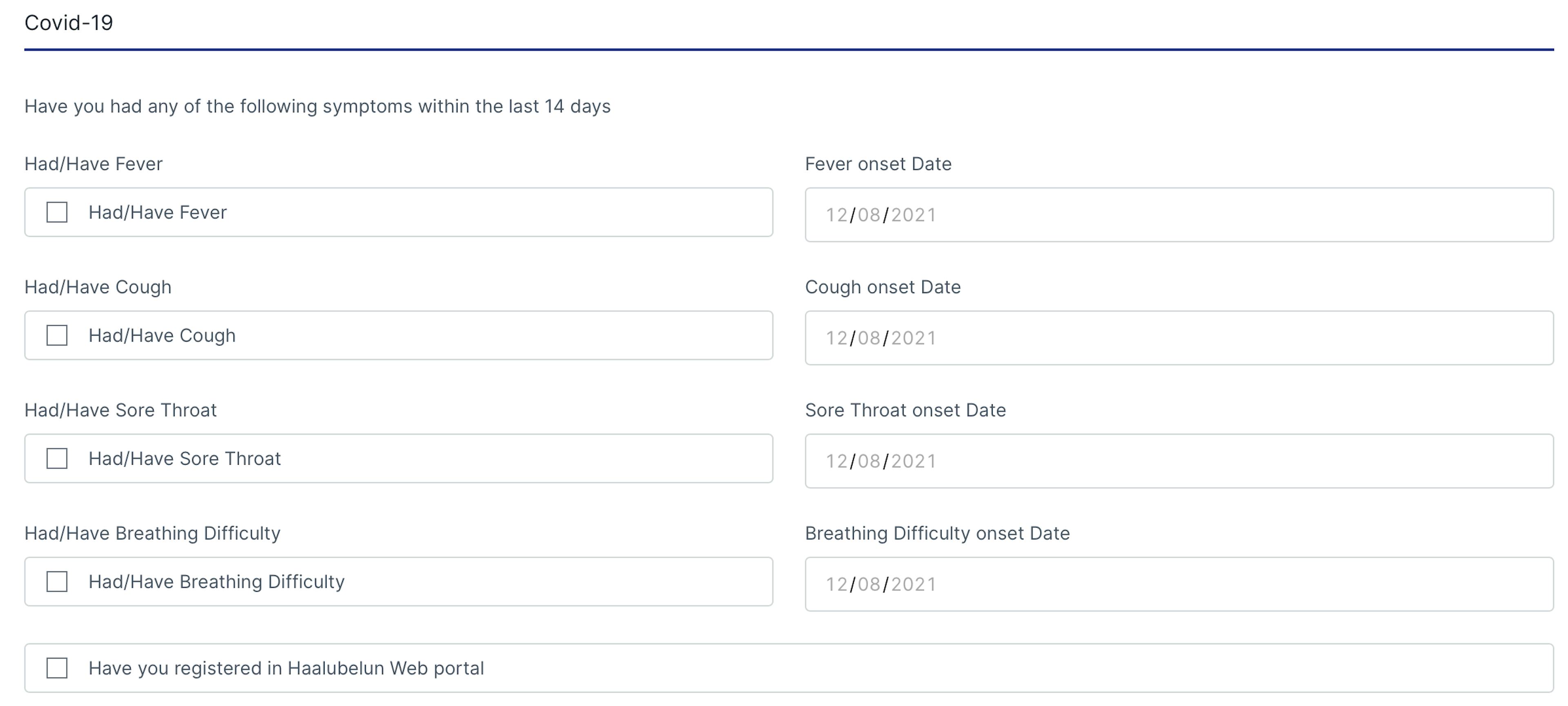 Covid-19 related question on the Maldives Immigration portal