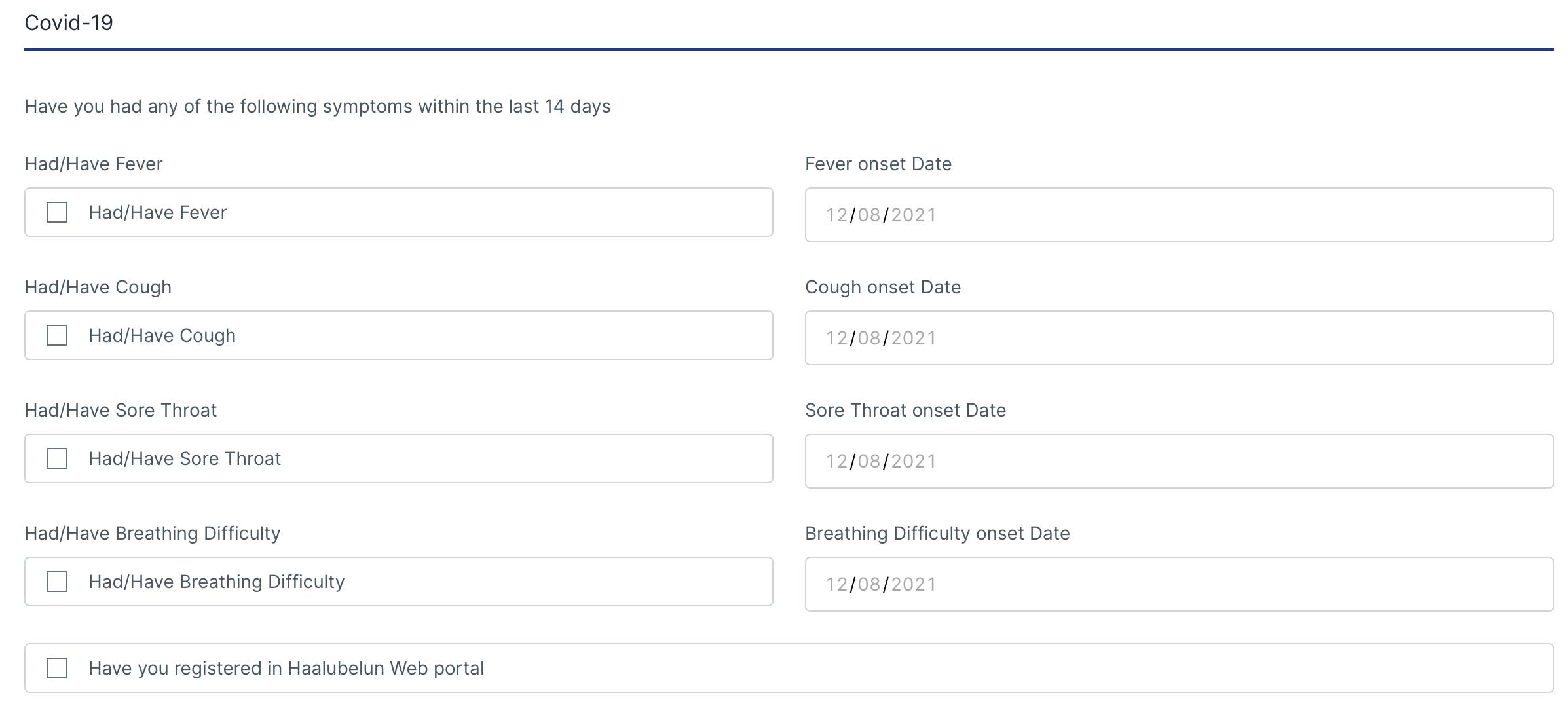 Covid-19 related question on the Maldives Immigration portal