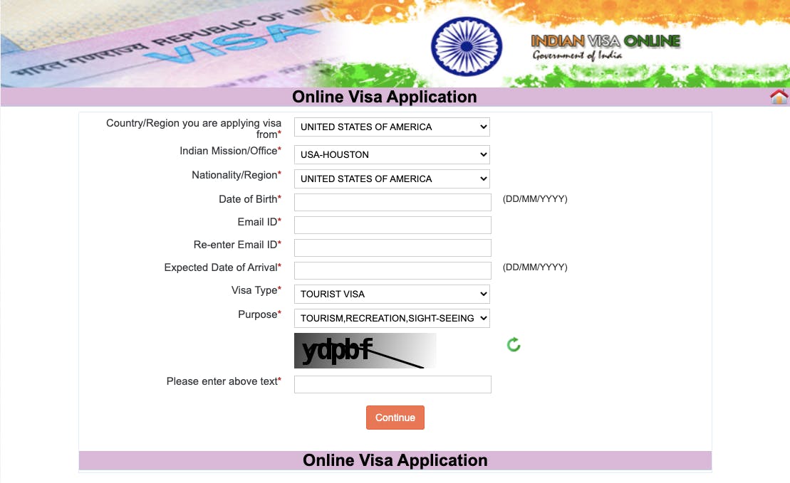 How to complete the online visa application form for a India 10 year visa