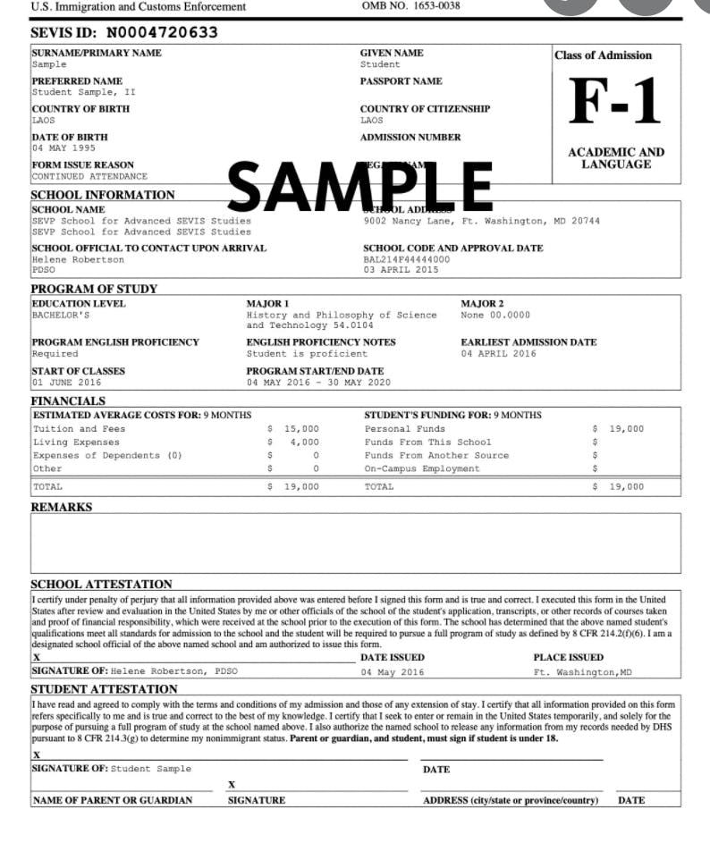 Sample of a student travel endorsement