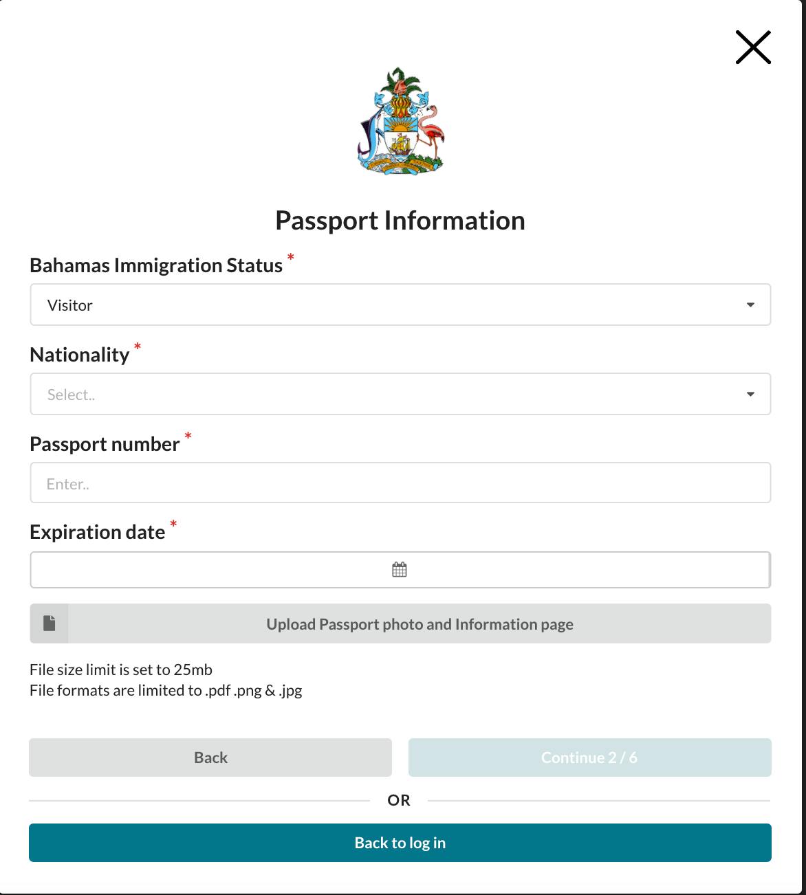 travel health visa bahamas login