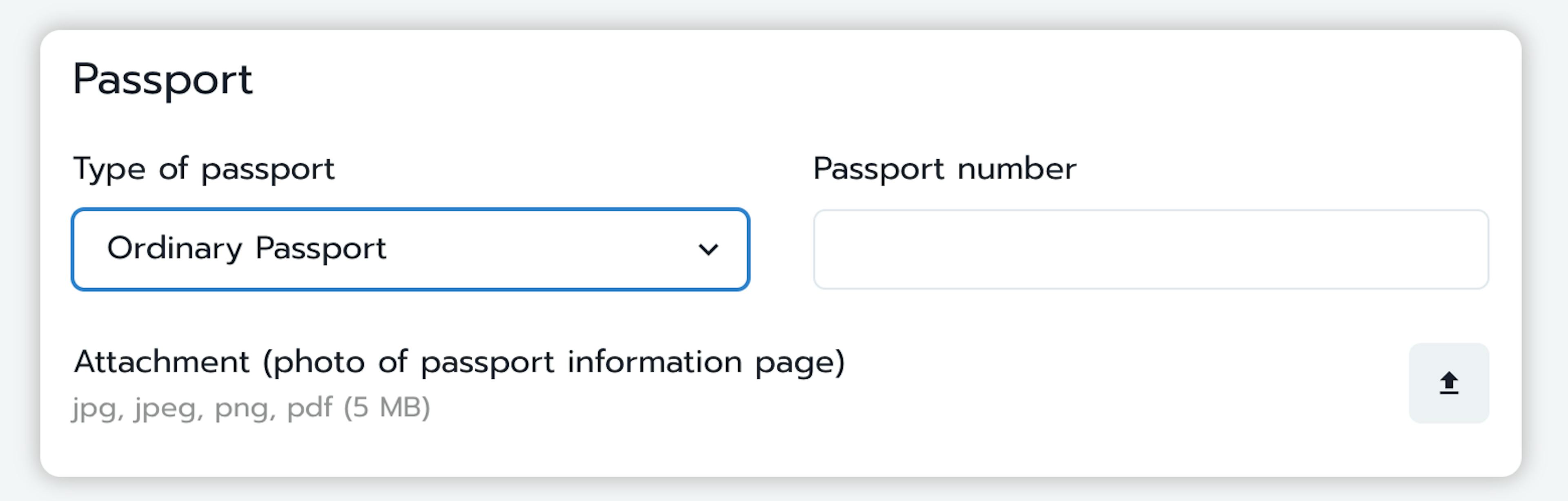  A document displaying that you will need to give your passport details such as your paaport type and passport number and a attached passport photo 