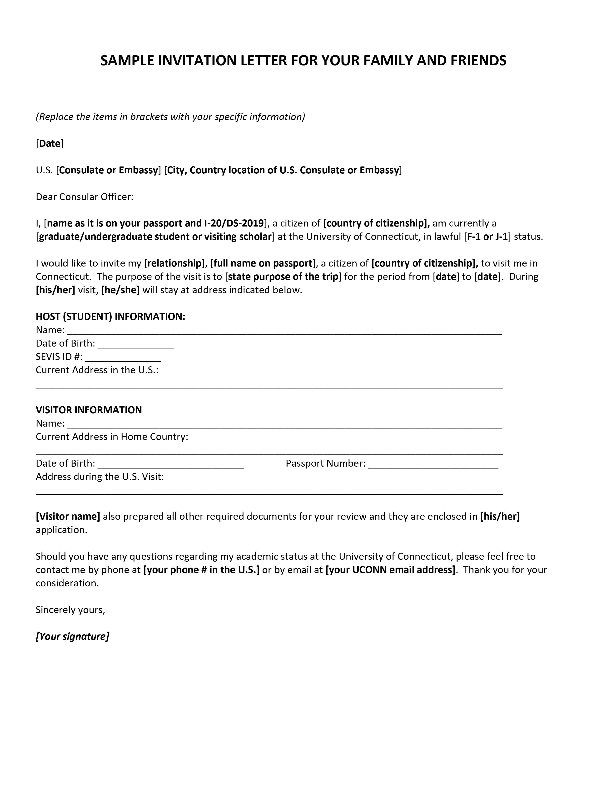 Us Visa Invitation Letter Template Free Printable Form Us Visa Invitation Letter Template Free Printable Form