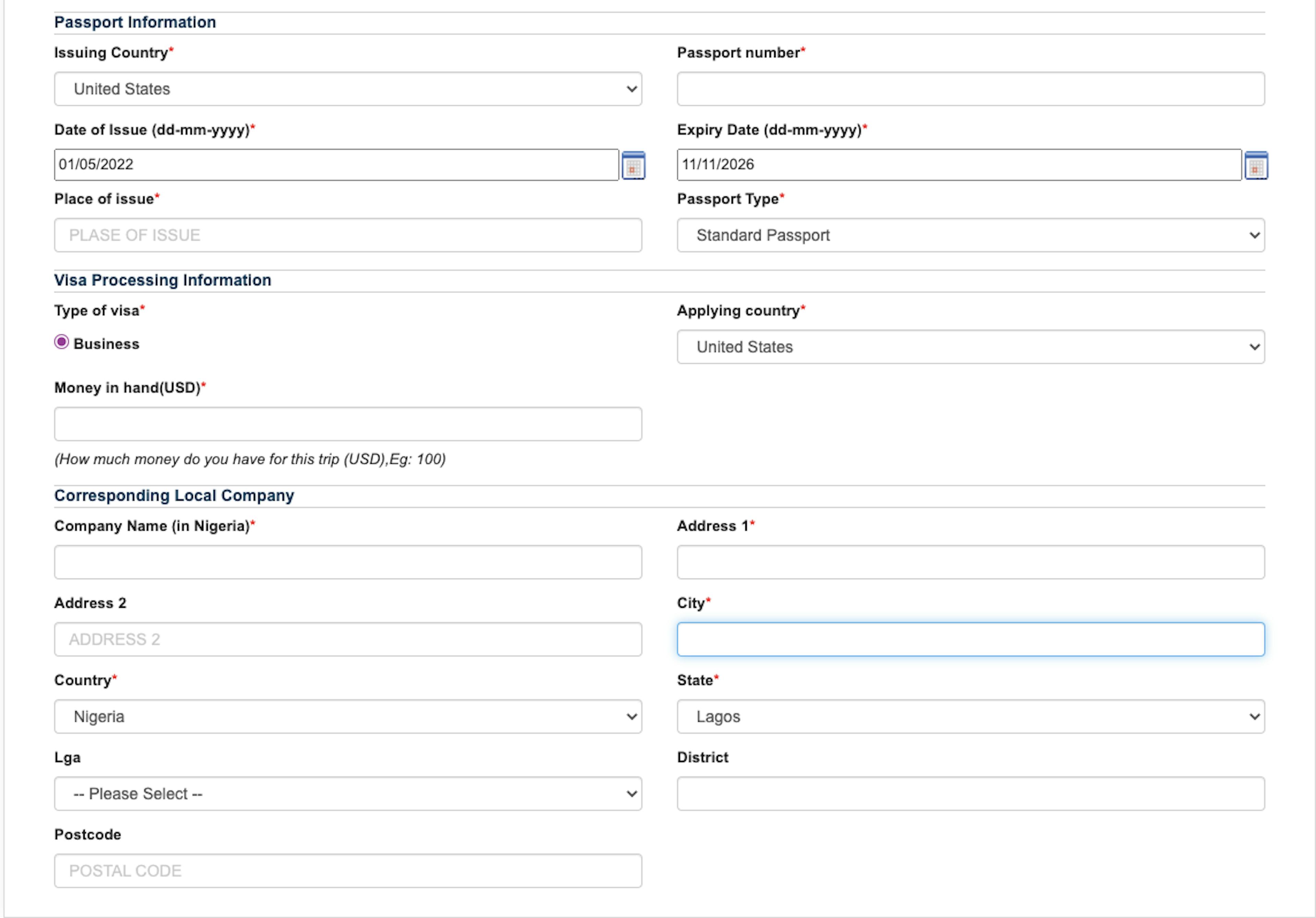 Fill in mandatory details such as company details