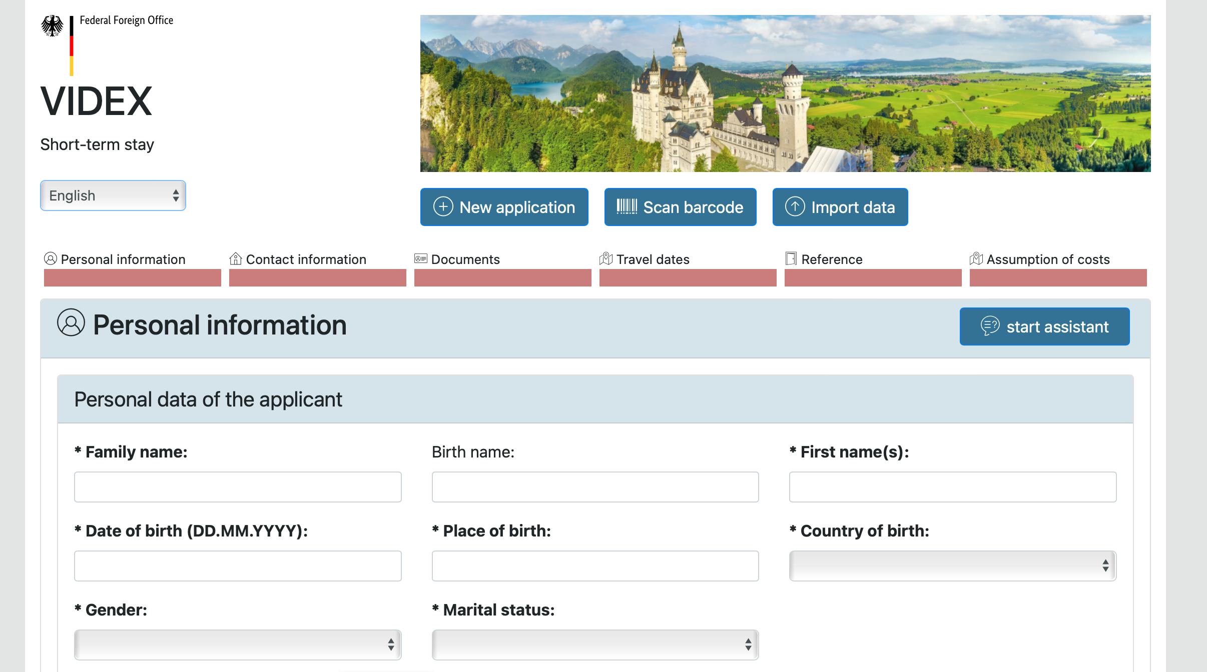 Start your German visa application online