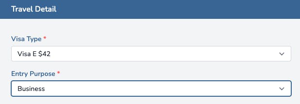 A screen shot for the online application for Cambodia