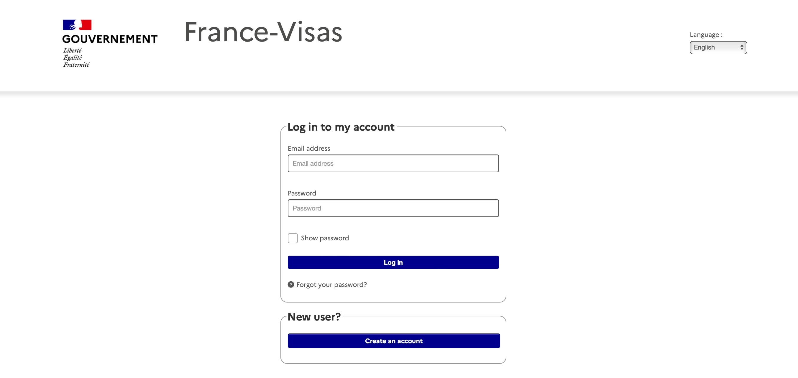 Create an account on the France-visa portal