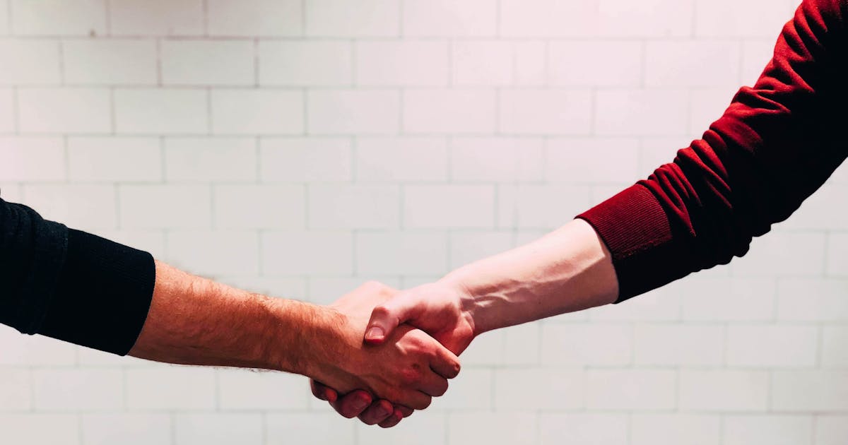 Two people shaking hands in agreement
