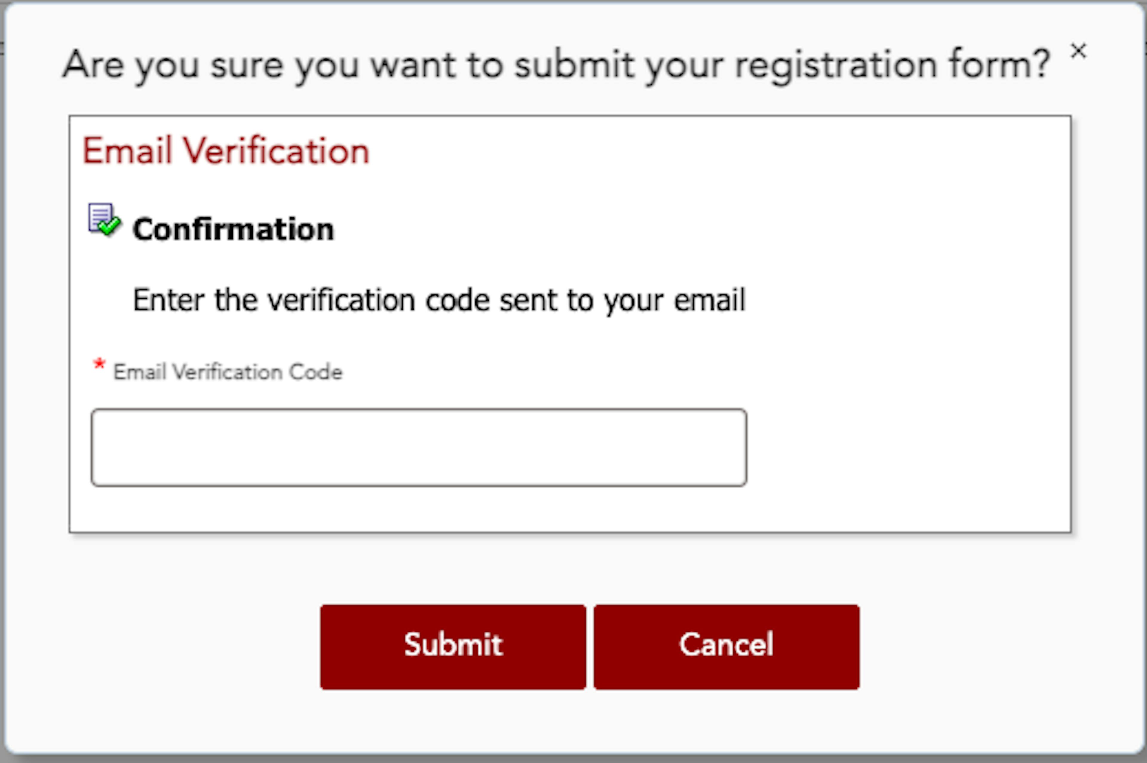 A screenshot of the government portal sending a verification email 