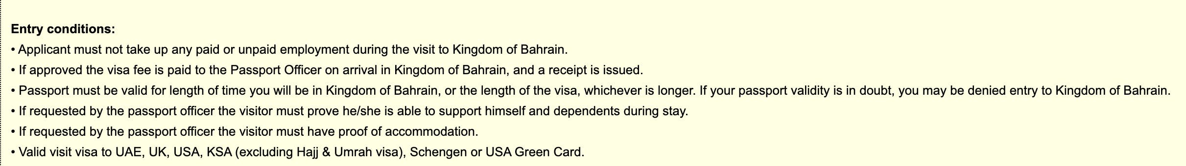 Entry conditions for the Bahrain visa on arrival for Indians.