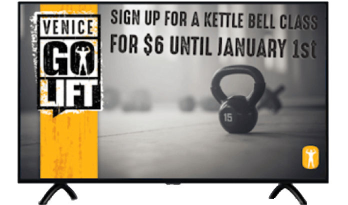 Gym-focused digital promotion on a television