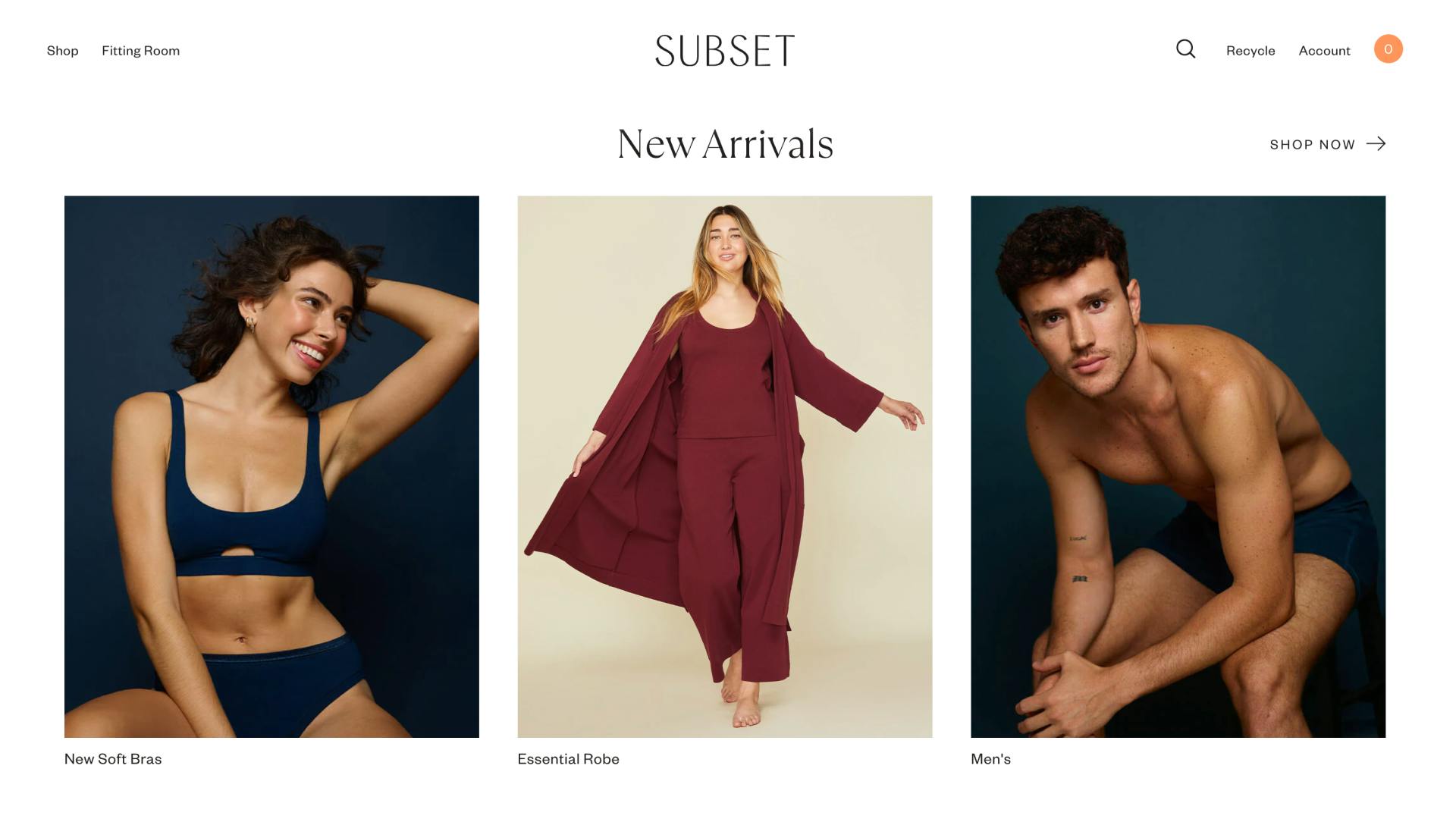 subset website e-commerce design