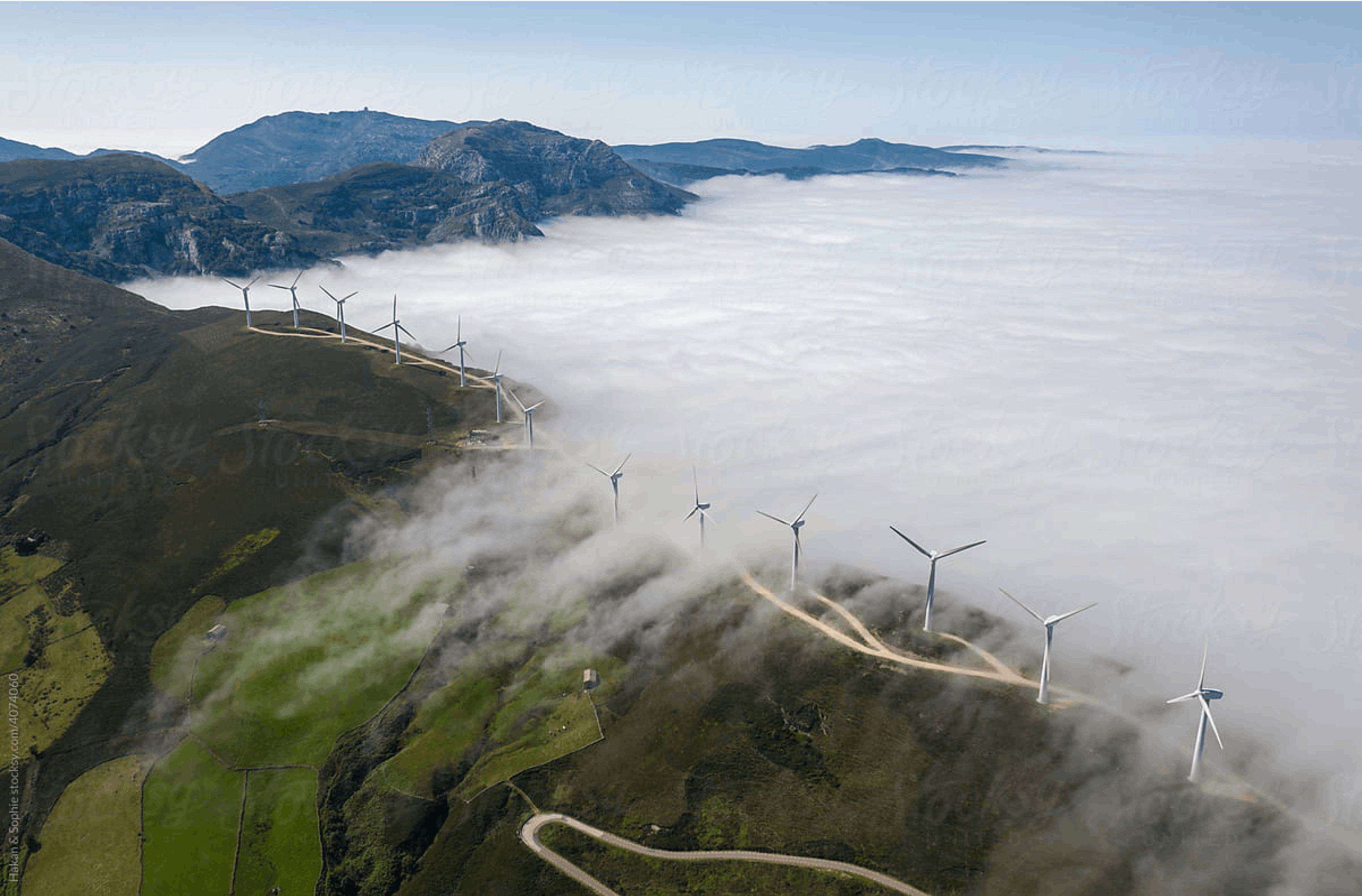 mountains with windfarm built on top