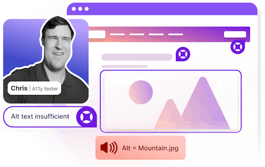 Chris, an AudioEye A11y tester, auditing a website and commenting on insufficient Alt text