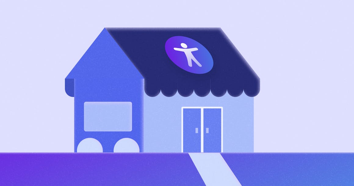 An illustration of a brick-and-mortar store with an accessibility symbol on the roof.