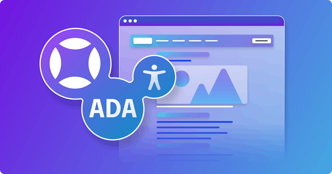 A stylized browser with a collage of the AudioEye logo, the ADA, and an accessibility symbol.