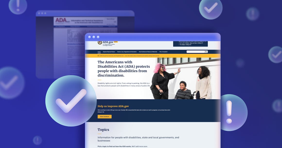 A screenshot of the new ADA website, with a screenshot of the old ADA website in the background