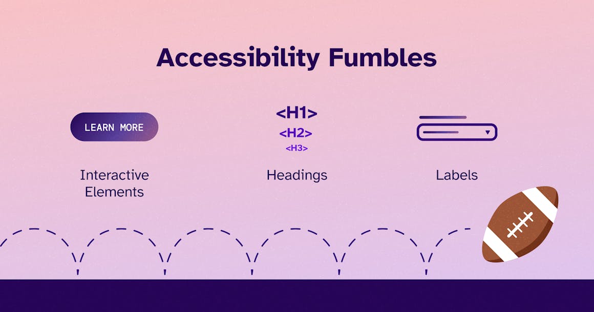 Football bouncing underneath icons of accessibility fumbles.