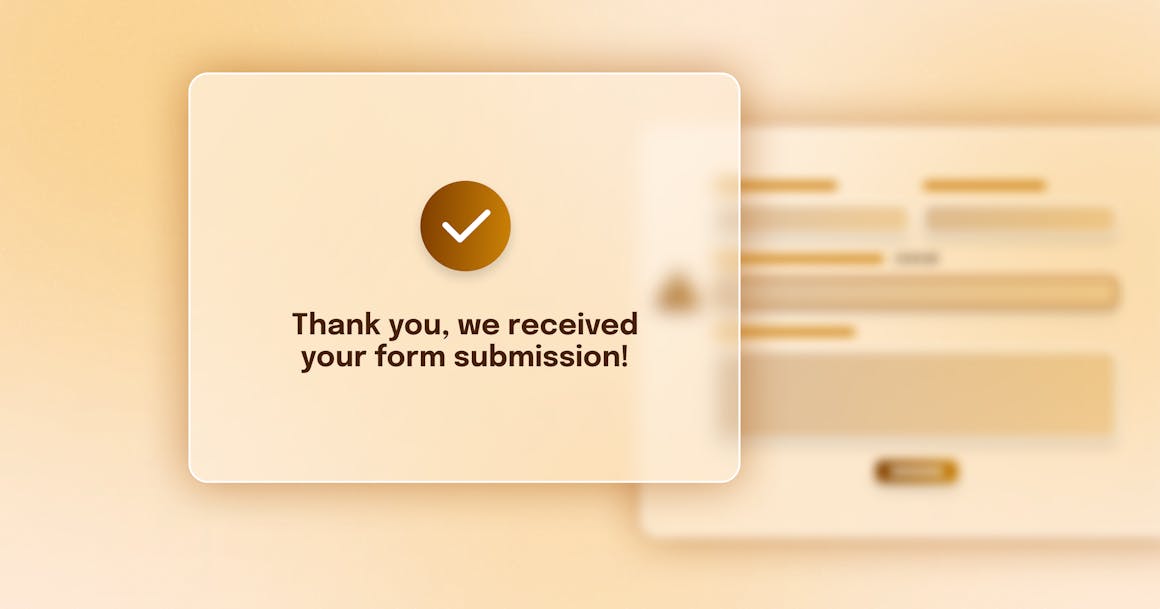 A pop-up message that reads "Thank you, we received your form submission!" on top of a web form.