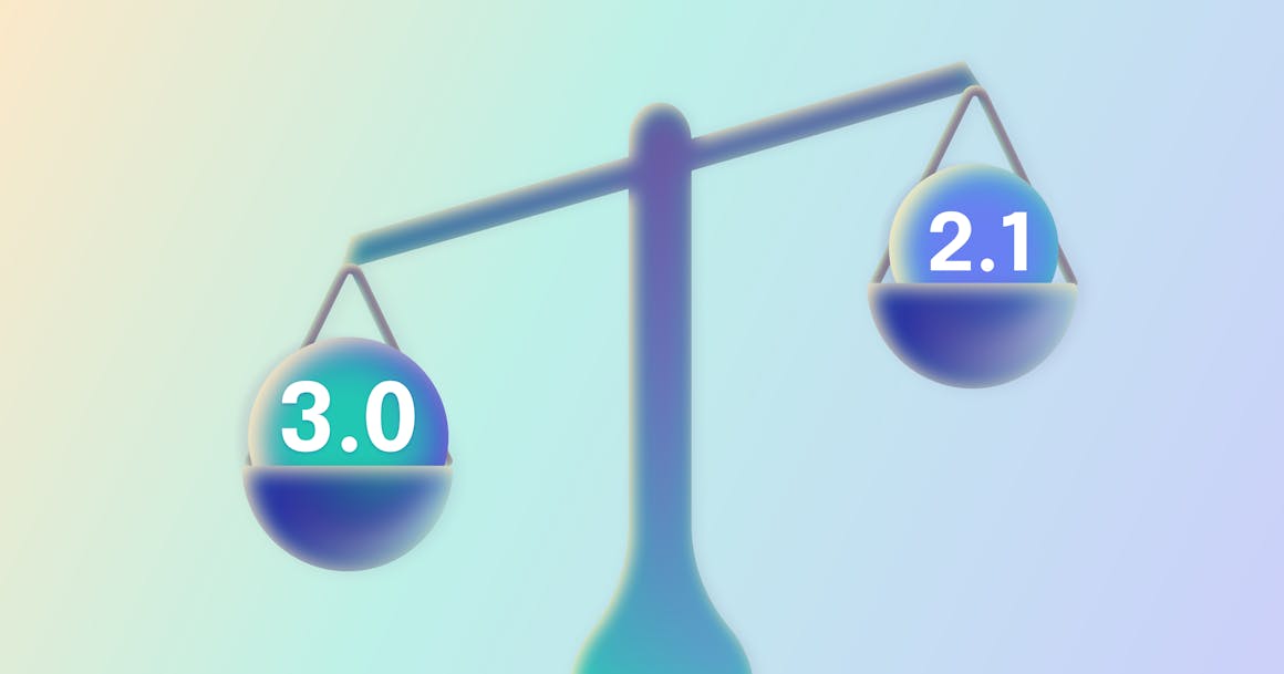 A scale with a bubble that says 3.0 on one side and 2.1 on the other side.