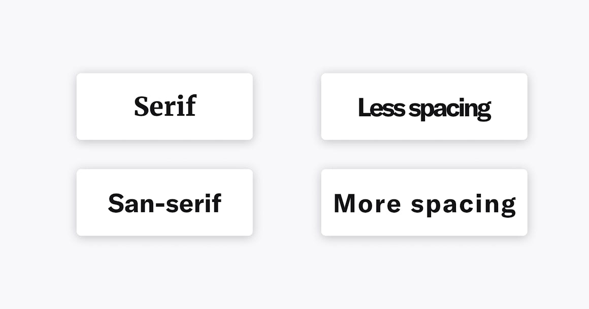 Serif, San-serif, Less spacing, More spacing