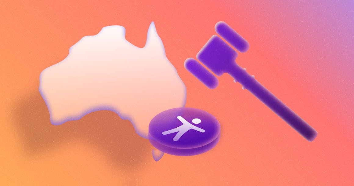 An outline of Australia, with a gavel and accessibility icon in the bottom-right corner.