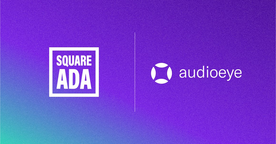 Square ADA's logo and AudioEye's logo to represent the partnership between the companies.