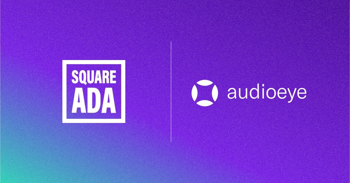 Square ADA's logo and AudioEye's logo to represent the partnership between the companies