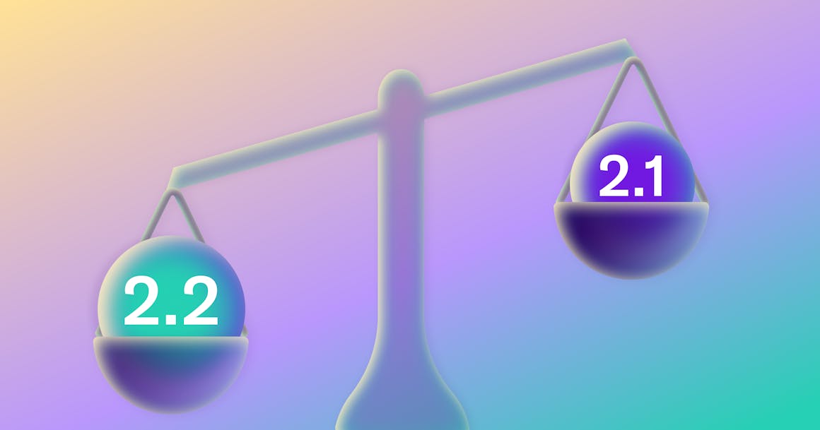 Scale of justice holding WCAG 2.2 and WCAG 2.1 icons