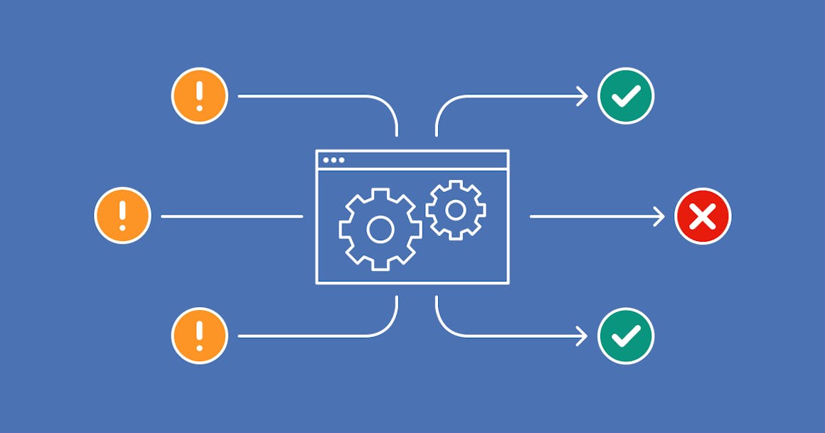 Illustration of a web browser with three indicators showing accessibility issues