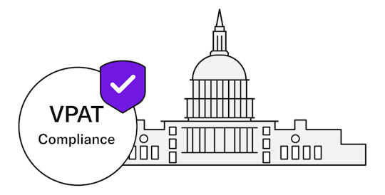Illustration of the U.S. Capitol building with a shield that says VPAT Compliance