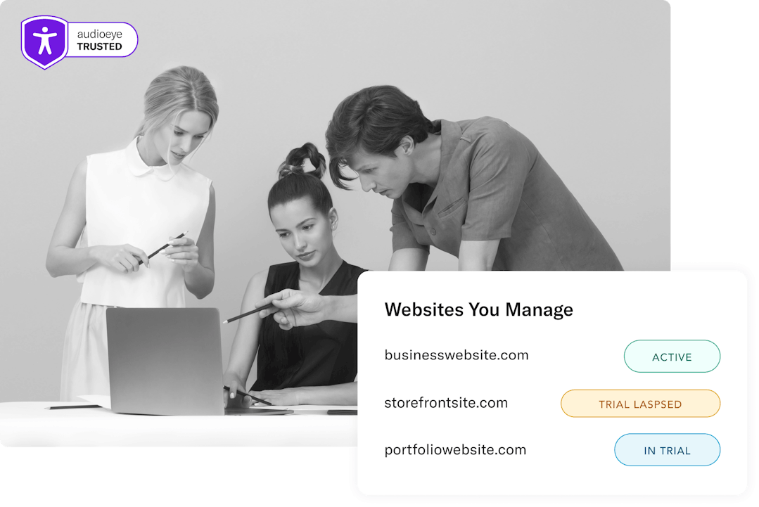 Design team and a popup that shows multiple sites managed in one dashboard