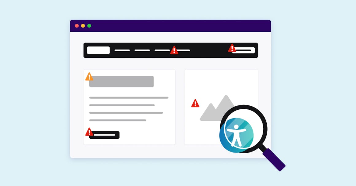 Website with accessibility errors over different elements