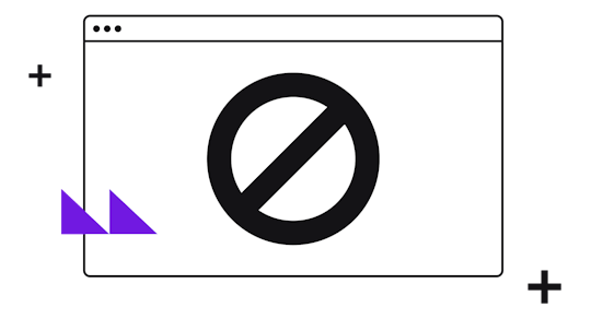 Illustration of a website browser with a blocked symbol on top to show it's not accessible