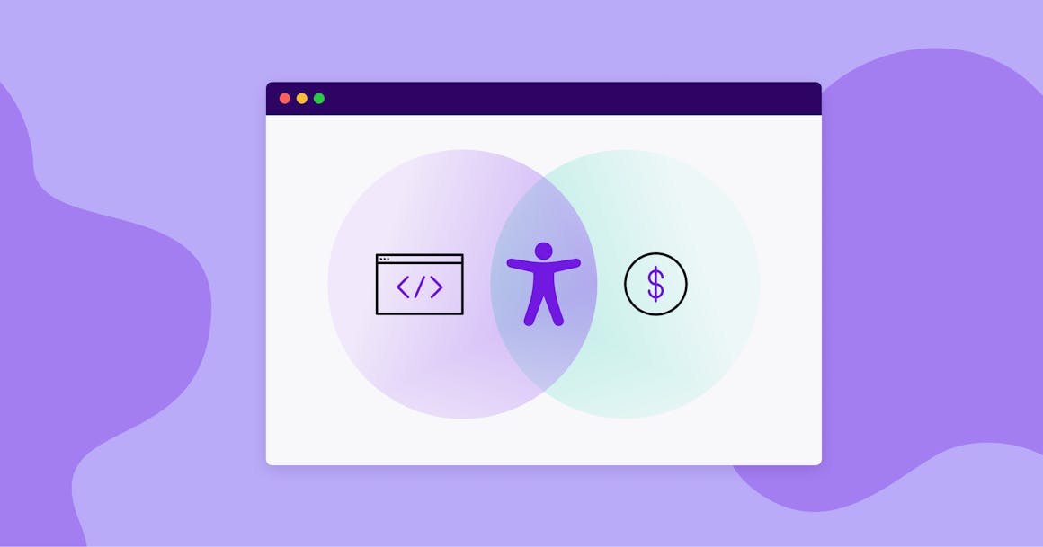 Webpage with a Venn diagram. The circle on the left shows a website, the circle on the right shows a dollar sign and the circle in the middle shows the accessibility man symbol.