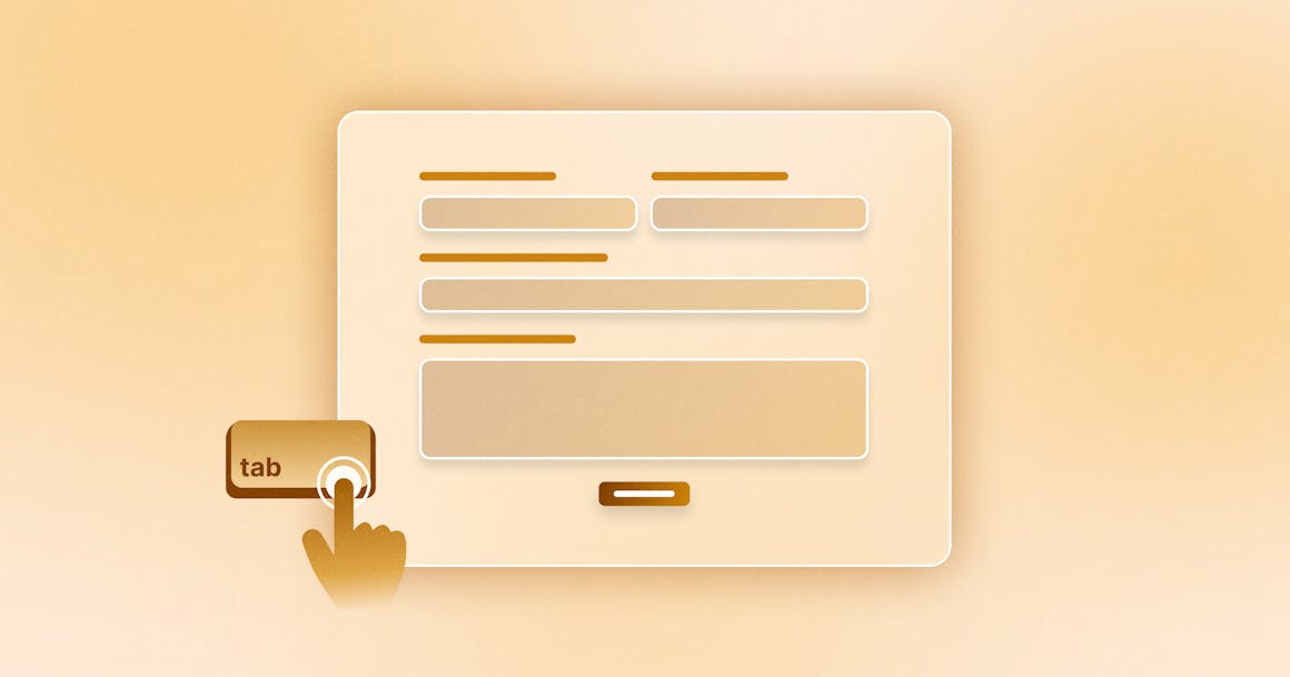 An empty web form, next to an icon that represents a user tabbing through different fields using their keyboard.