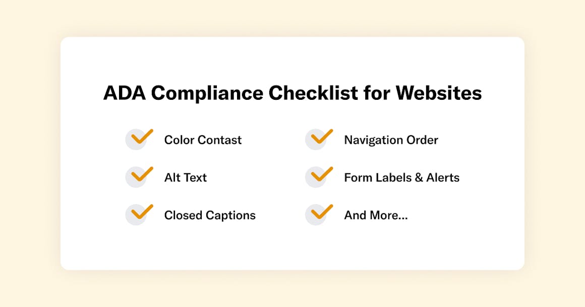 ADA compliance checklist with orange checkmarks