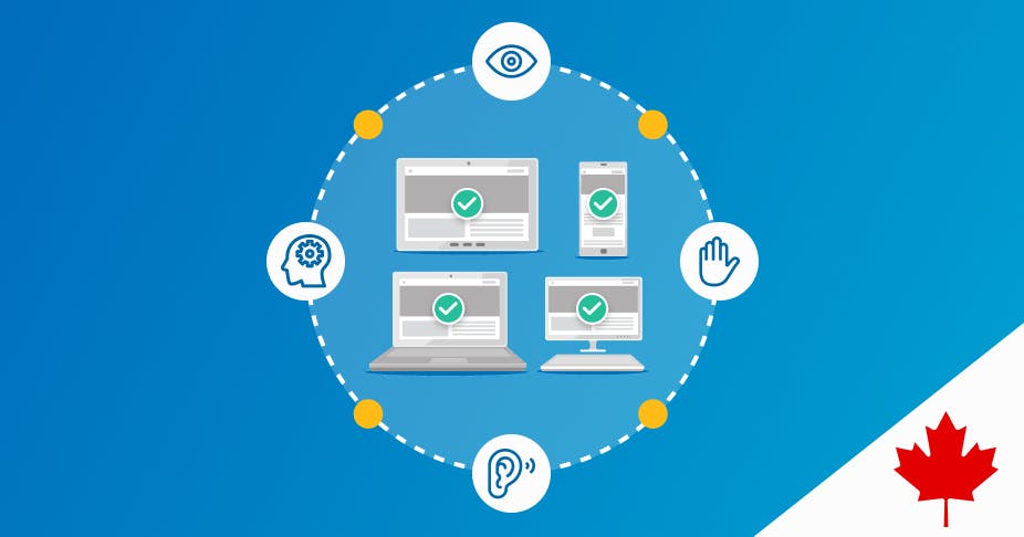 Illustration of different computer screens and devices within circle.