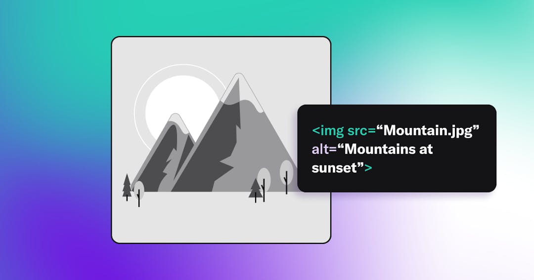 Alt-text example of mountains at sunset