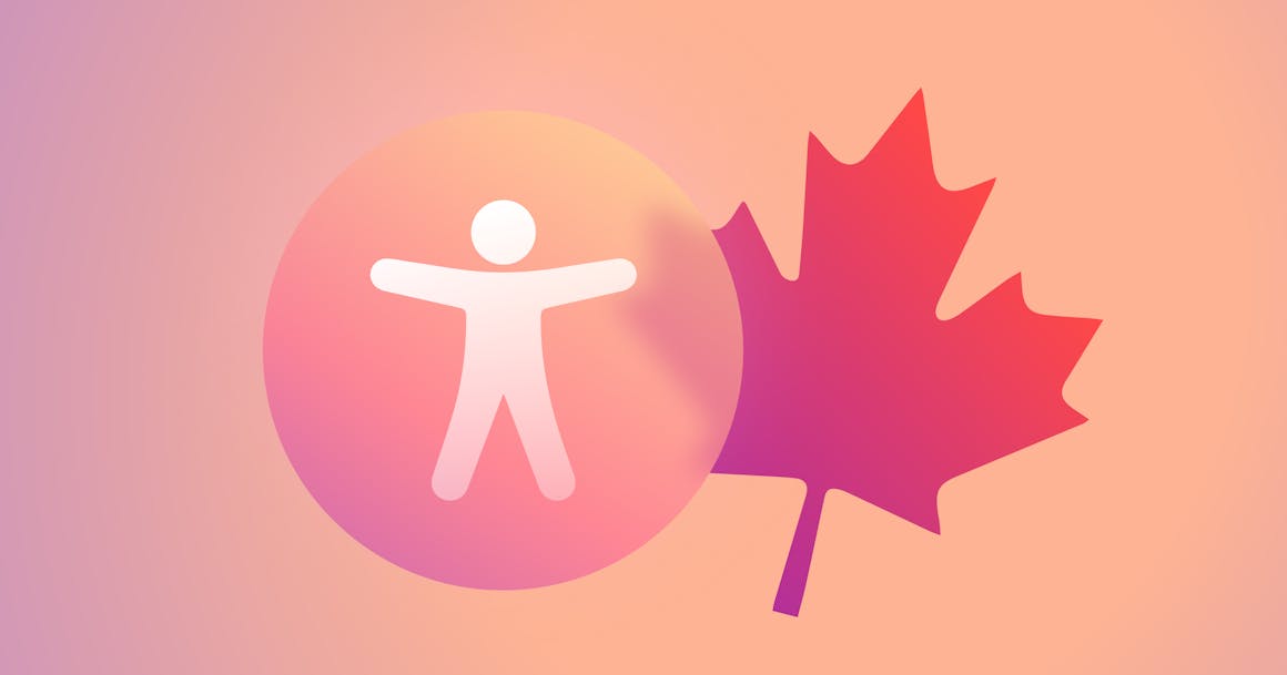 A transparent accessibility icon on top of a red maple leaf.