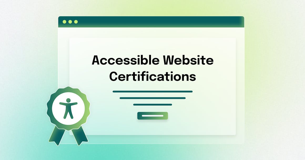A green ribbon with an accessibility icon, next to a stylized web page that reads Accessible Website Certifications